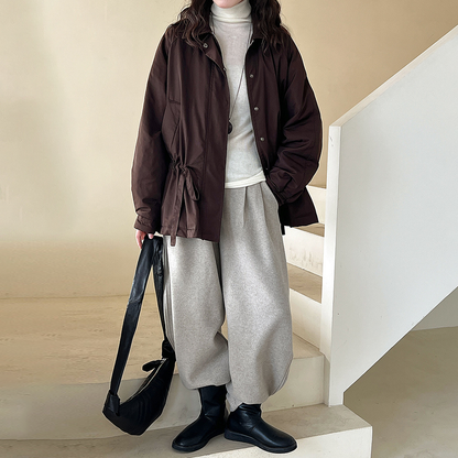 【アウター】レトロオールドマネー風 ドローストリング 中綿トレンチコート レディース 秋冬新作 綿入れコート【JZシリーズ】