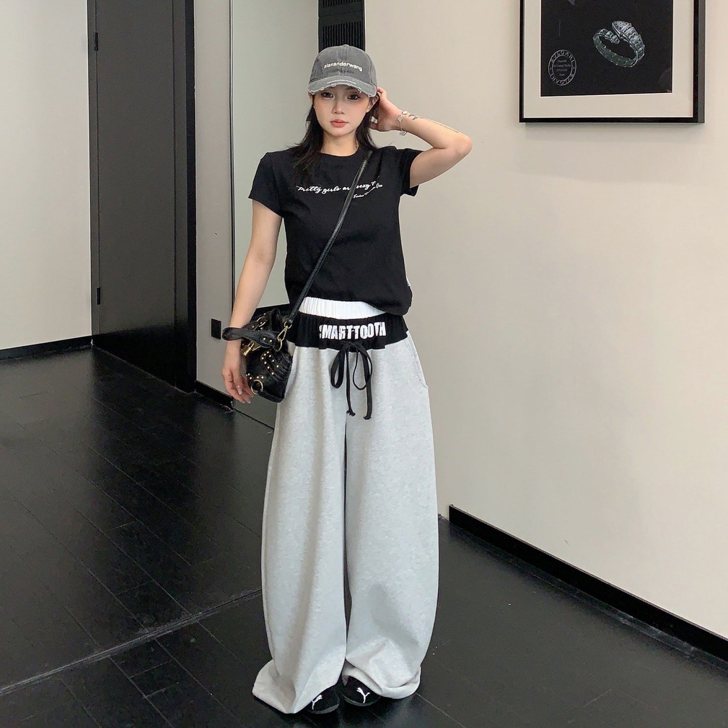 【ボトムス】リラックス感 配色デザイン ストレート ワイド スウェットパンツ 着回し力 カジュアル【FCシリーズ】