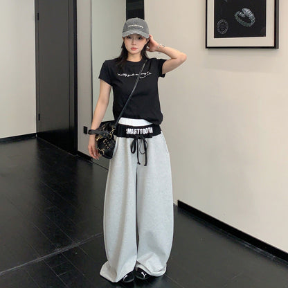 【ボトムス】リラックス感 配色デザイン ストレート ワイド スウェットパンツ 着回し力 カジュアル【FCシリーズ】