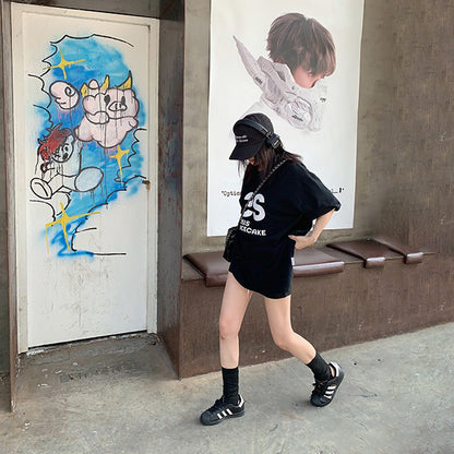 【トップス】シンプル上質 ロゴTシャツ コットン半袖 オーバーサイズ ルーズシルエット 大人カジュアル【FCシリーズ】