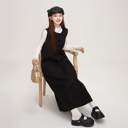 【ワンピース】デザイン重視♡ツイード×ドット柄 ノースリーブ ベストワンピース レディース 秋冬 高見え【JZシリーズ】