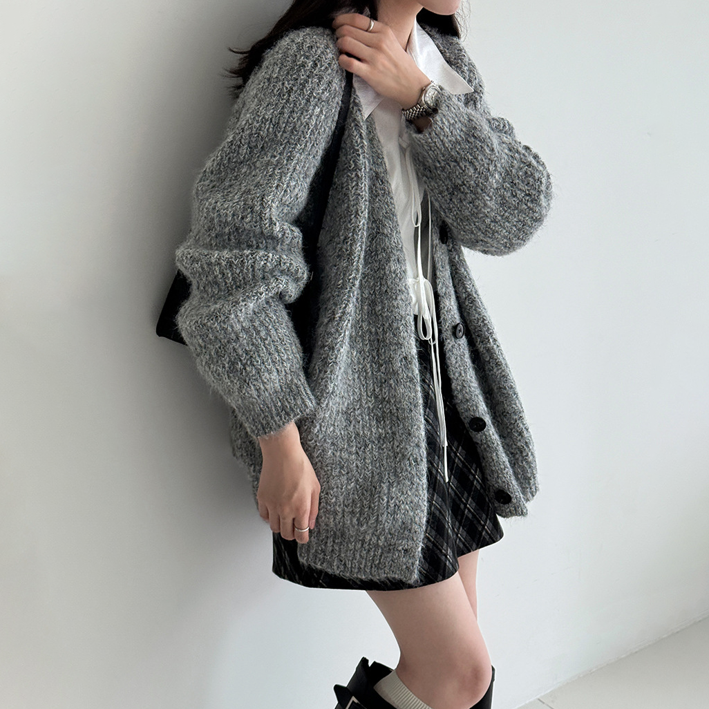 【アウター】韓国風 ゆるニット Vネック ウール混 カーディガン レディース 秋冬 新作 ゆったり【JZシリーズ】