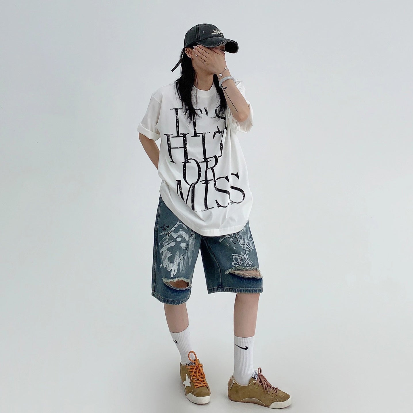 【トップス】ヴィンテージ風 ウォッシュド ロゴ クロップドTシャツ【FCシリーズ】