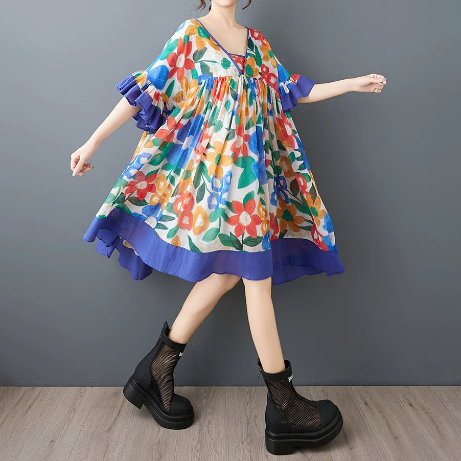 【ワンピース】プリントシフォンワンピース レディース ゆったり 体型カバー 着痩せ ロング丈 夏ワンピース【SHシリーズ】