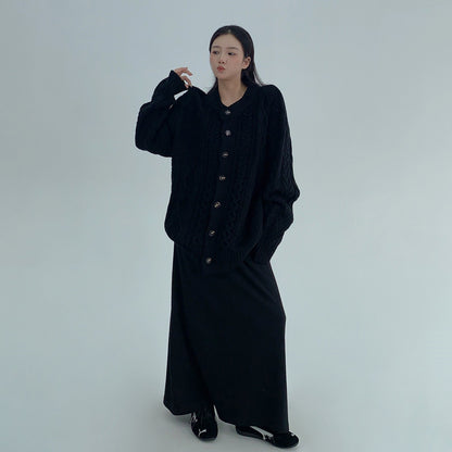 【トップス】ゆったり落ち感 厚手ケーブル編み ニットカーディガン【FCシリーズ】