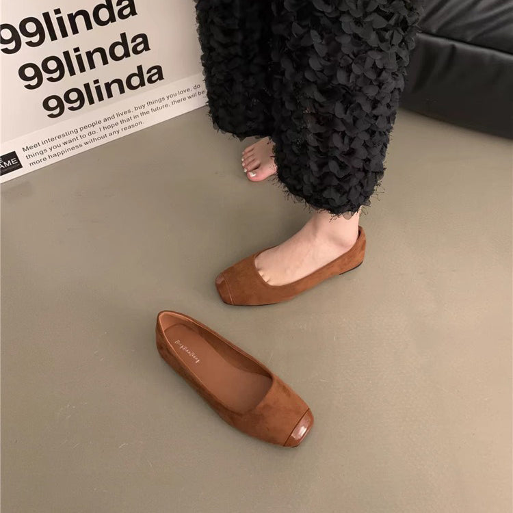 【シューズ】デザイン感フラットパンプス 黒 気質新中式 ローファー風