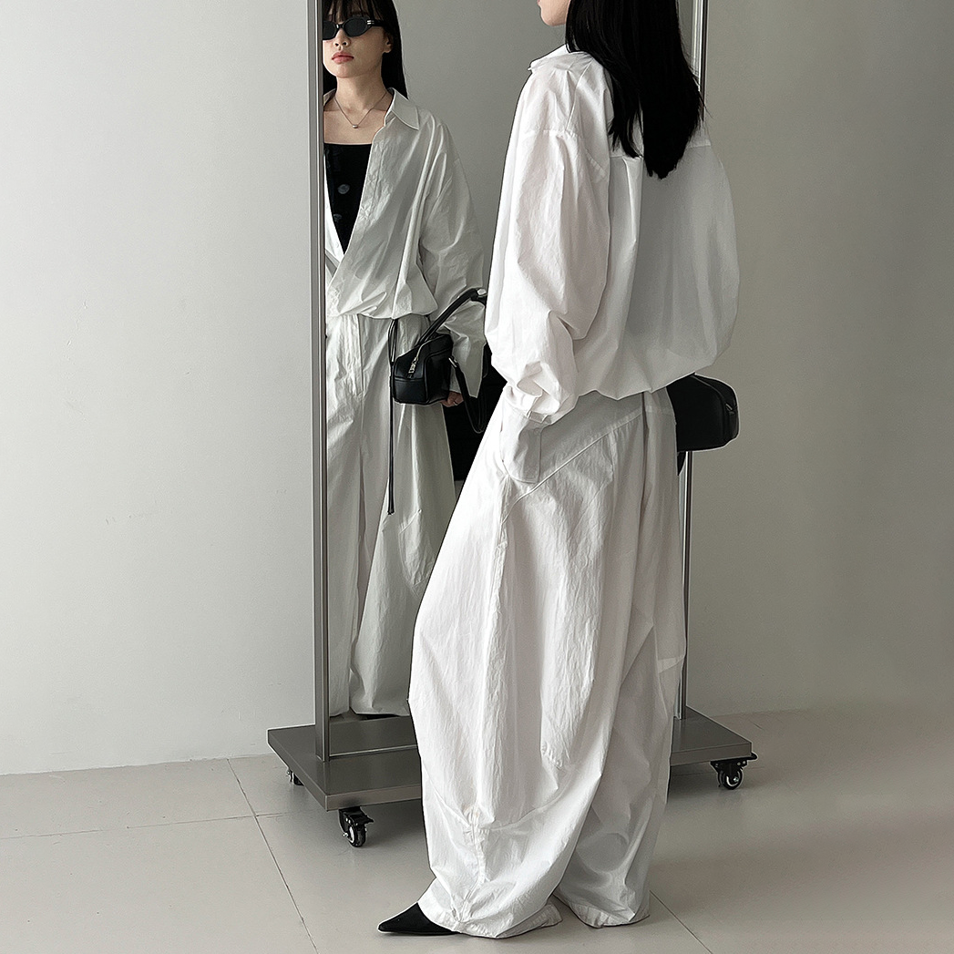 【トップス】韓国風 高品質 Vネック レイヤードシャツ レディース 秋 ゆるカジュアル デザイン感 裾ウエストマーク ブラウス【SNシリーズ】