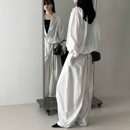 【トップス】韓国風 高品質 Vネック レイヤードシャツ レディース 秋 ゆるカジュアル デザイン感 裾ウエストマーク ブラウス【SNシリーズ】