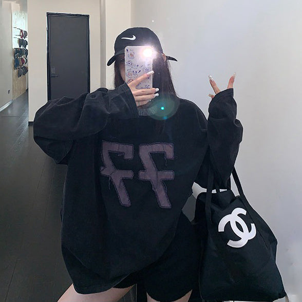 【トップス】ヴィンテージ数字刺繍ロンT レディース ウォッシュ加工 配色 オーバーサイズ 長袖Tシャツ【FCシリーズ】