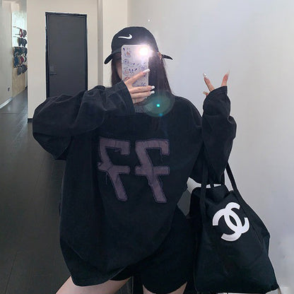 【トップス】ヴィンテージ数字刺繍ロンT レディース ウォッシュ加工 配色 オーバーサイズ 長袖Tシャツ【FCシリーズ】