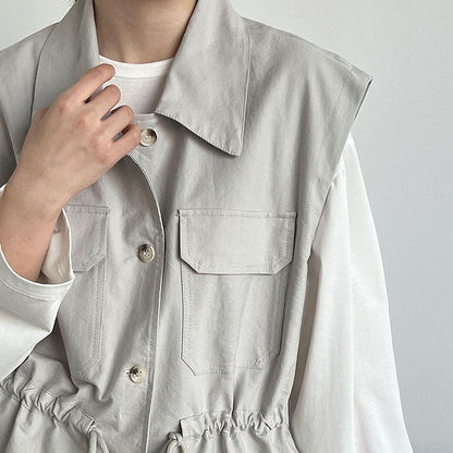 【トップス】春 秋 冬 ワーク風 ドローストリング ポケット ノースリーブ ベスト 【JZシリーズ】