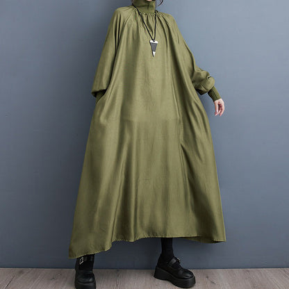 【ワンピース】ハイネック 無地 ロングワンピース 長袖 ゆったり 体型カバー カジュアル レディース【JZシリーズ】