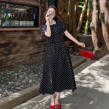 【ワンピース】フレンチ風 ドット柄ワンピース レディース 夏 黒 襟付き ノースリーブ 大人可愛い フェミニン【JZシリーズ】
