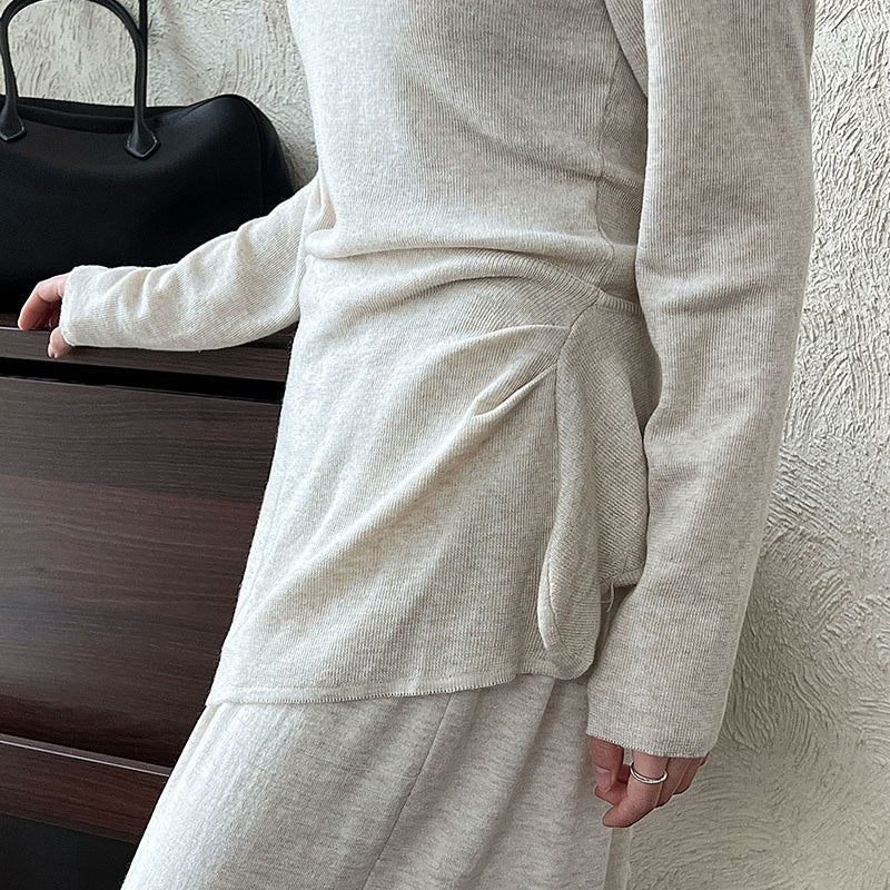 【ワンピース】春 秋 冬 スリムフィット ドレープネック ニット + ショール 2点セットアップ 【JZシリーズ】