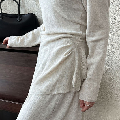 【ワンピース】春 秋 冬 スリムフィット ドレープネック ニット + ショール 2点セットアップ 【JZシリーズ】