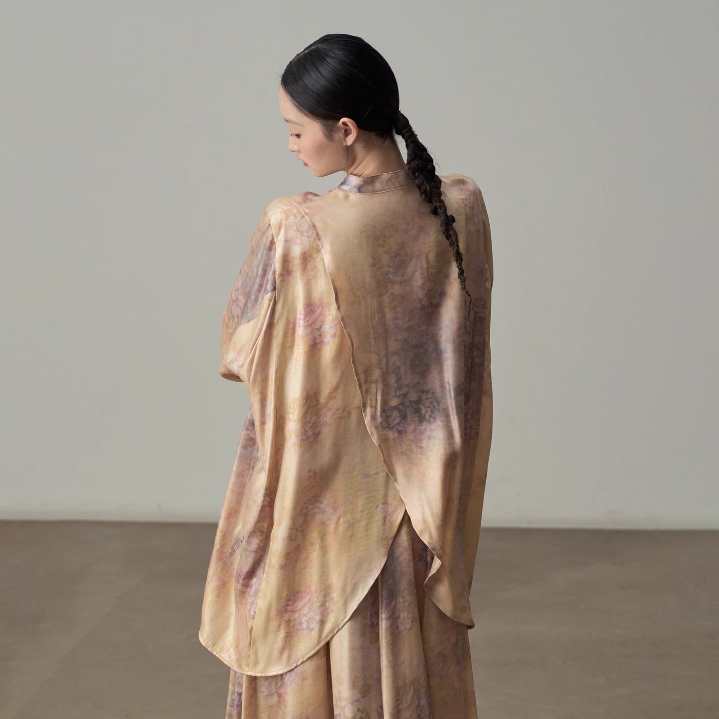 【単品注文】【セットアップ】新中華風 レトロ 薄手 UVカット プリント ゆったり 体型カバー 長袖シャツ＋フレアスカート【SHシリーズ】