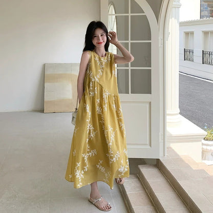 【ワンピース】夏 刺繍 ゆったり ノースリーブ 合わせやすい ワンピース【SHシリーズ】