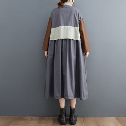 【ワンピース】秋新作 大きいサイズ 長袖 レディース 配色トレンチ風ワンピース ゆったり 細見え おしゃれデザイン【SHシリーズ】