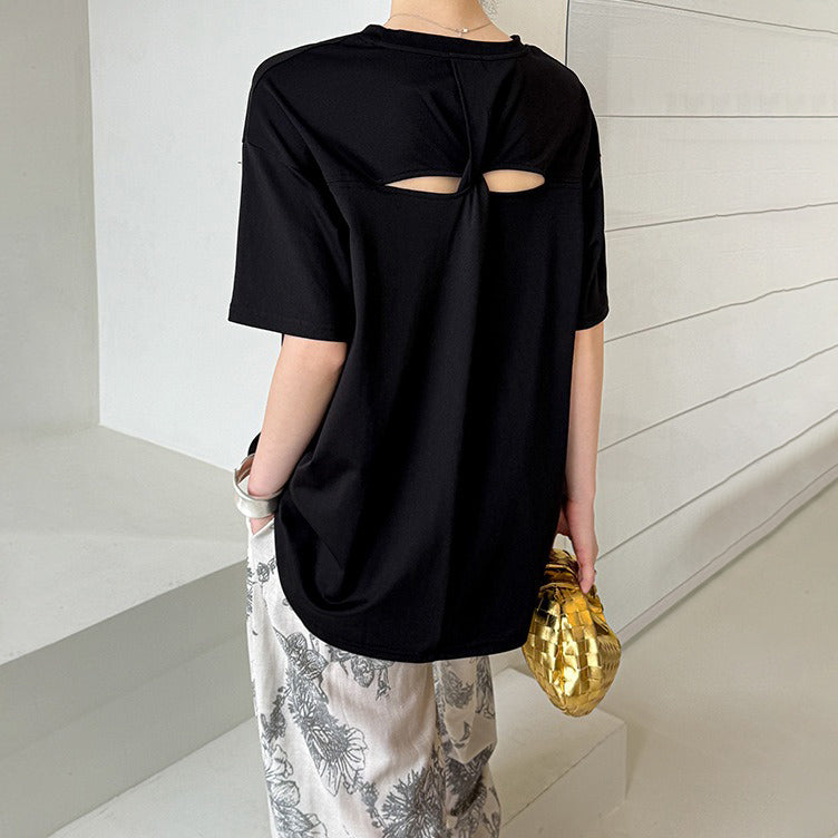 【トップス】夏新作 バックねじりデザイン カジュアル ラウンドネック 半袖Tシャツ【JZシリーズ】