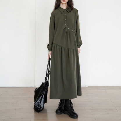 【24AW】【ワンピース】イレギュラー 立襟 長袖ワンピース