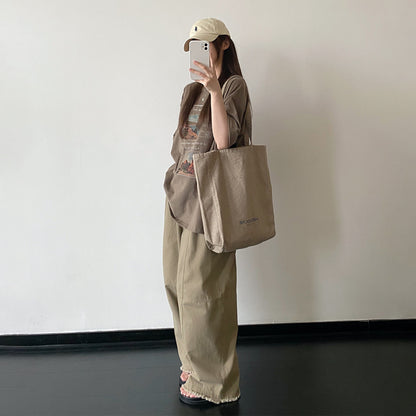 【トップス】ブラウン系 アートプリント 半袖Tシャツ コットン ゆったりシルエット ナチュラル カジュアル トップス【FCシリーズ】