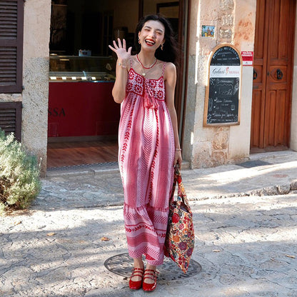 【ワンピース】旅行コーデ レディース 夏 民族風 刺繍入り ビーチ リゾート キャミソール ノースリーブワンピース【SHシリーズ】