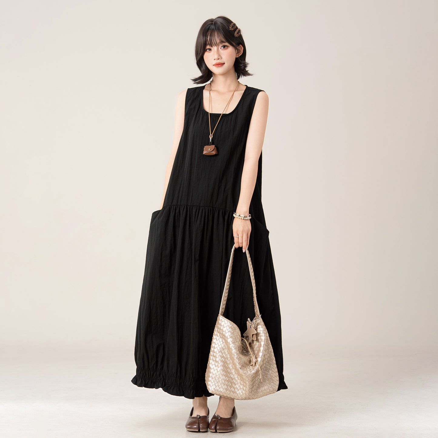 【ワンピース】ワンピース レディース ノースリーブ バルーンシルエット ベストワンピース ロング丈 ゆったり ナチュラル【JZシリーズ】
