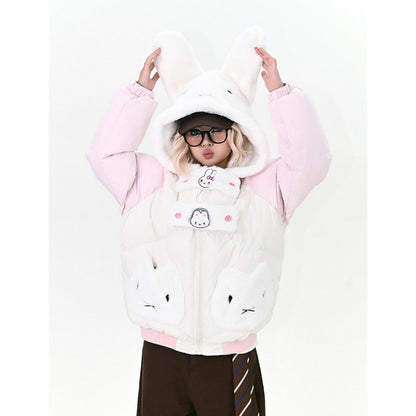 【アウター】韓国風 ゆったり 動物耳 目立つ 売れ筋  フード付き 綿入れコート【FCシリーズ】