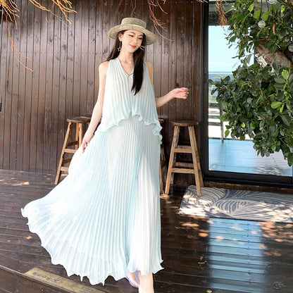 【ワンピース】リゾート 海辺コーデ ミントグリーン ノースリーブ ワンピース レディース 夏新作 ビーチ バカンス ロング丈【SHシリーズ】