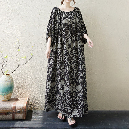 期間限定🍂60%OFF【ワンピース】リゾート風花柄ロングワンピース レディース 秋新作 大きいサイズ ゆったり ボリュームスリーブ 大人可愛い【SHシリーズ】