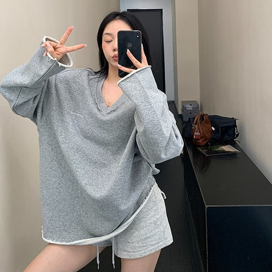 【トップス】春 秋 冬 Vネック 刺繍 ゆるリラックス Ｔシャツ  【FCシリーズ】