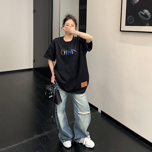 【トップス】夏向け リラックス感 プリント コットン100％ ラウンドネック Ｔシャツ 【FCシリーズ】