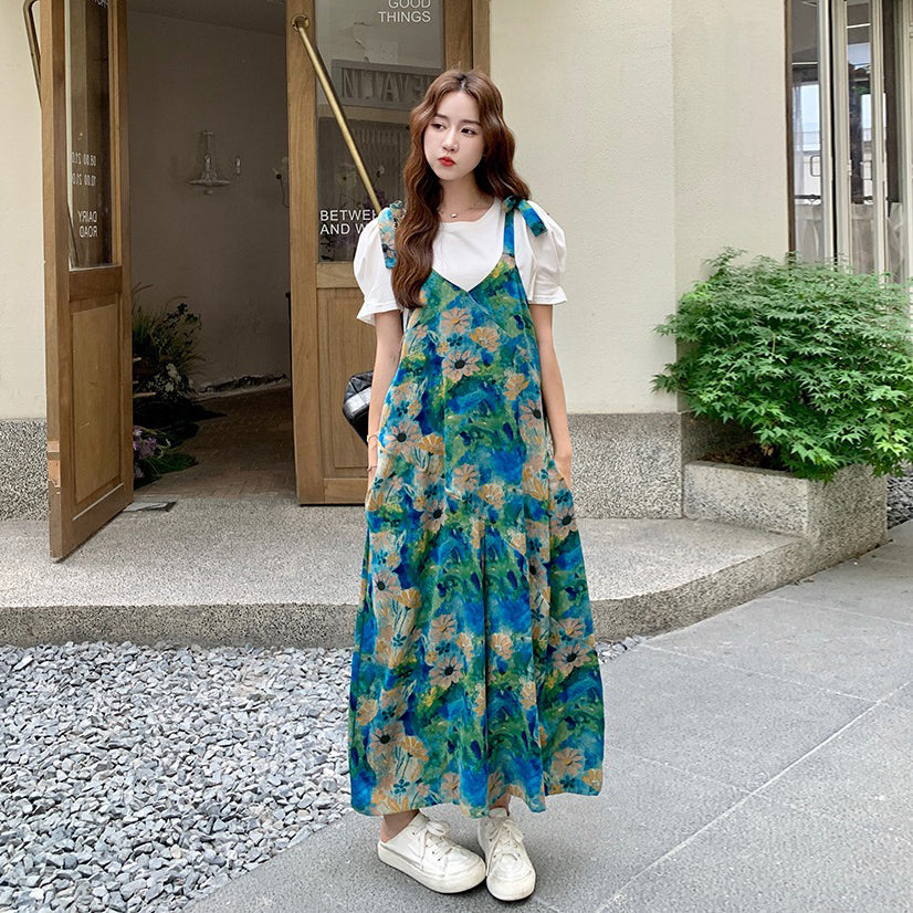 【ボトムス】夏新作 絵画のようなプリントが映える 美シルエット オールインワン【SHシリーズ】