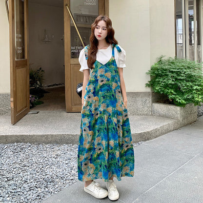 【ボトムス】夏新作 絵画のようなプリントが映える 美シルエット オールインワン【SHシリーズ】