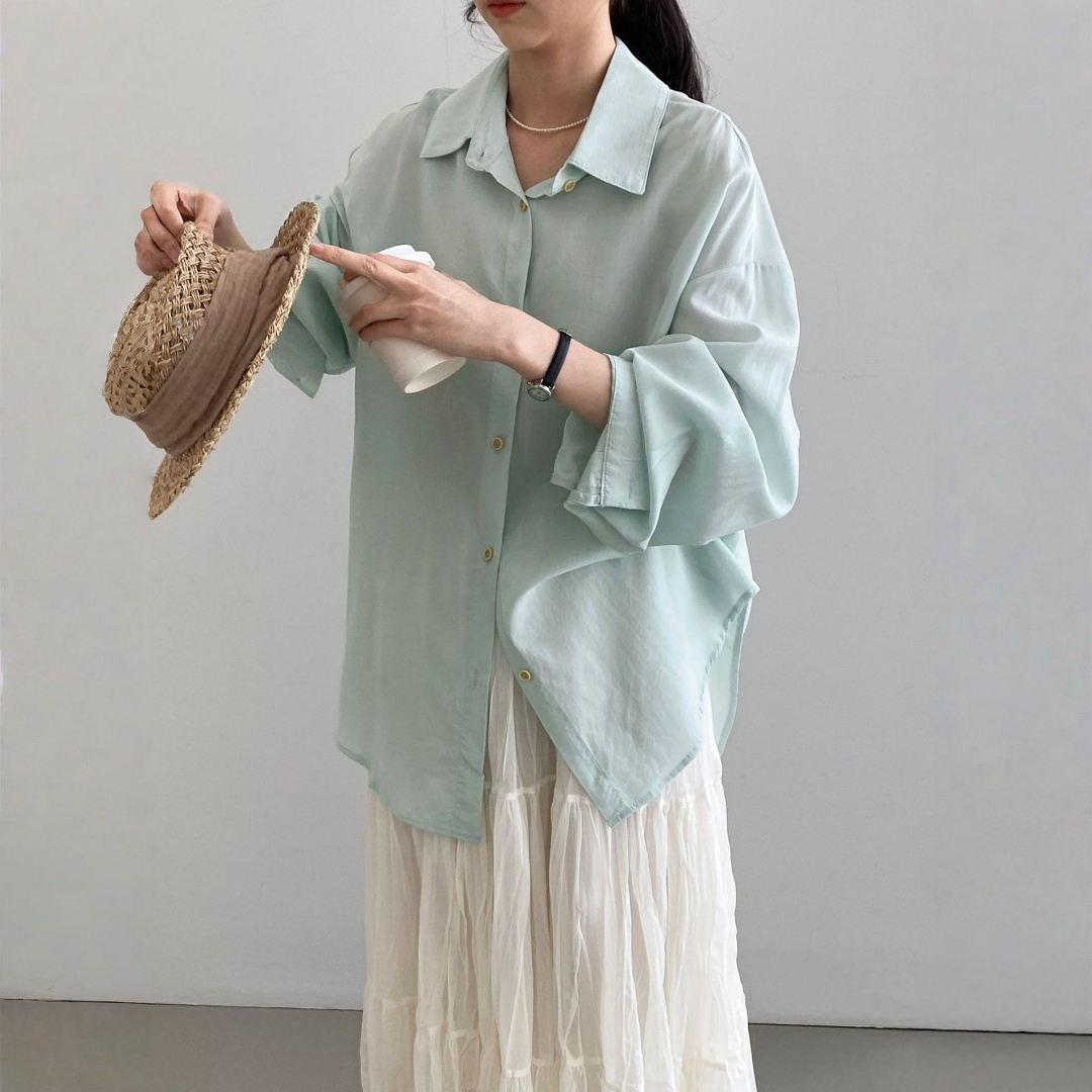 期間限定⭐️60%OFF【トップス】テンセル100% 襟付き シングルボタン 通気性 シャツ 【JZシリーズ】