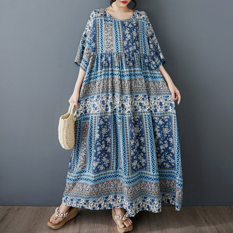 期間限定⭐️60%OFF【ワンピース】スリム見え 花柄 リゾート風 半袖 ロングワンピース 【SHシリーズ】