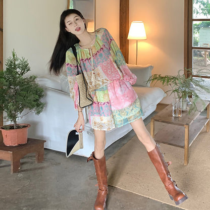 2点セット！【セットアップ】旅行・バカンス風 ドーパミンコーデ UVカット 上下セット 長袖シャツ＋ハイウエストショートパンツ【SHシリーズ】