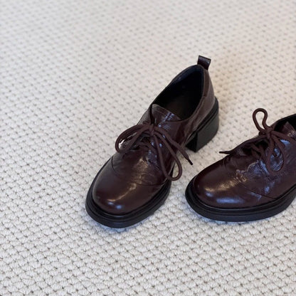 【シューズ】太ヒール 厚底 ヴィンテージ ローファー シューズ  春新作 ファッション ラウンドトゥ レースアップ イギリス風 パンプス