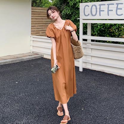 【ワンピース】フレンチ風半袖 ワンピース レディース Vネック 花びら袖 Aライン 夏  ゆったり 体型カバー【JZシリーズ】