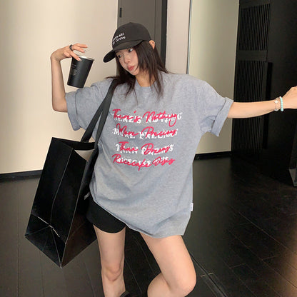 【トップス】ストリート系 ヴィンテージ加工 立体ロゴ刺繍Tシャツ 夏 レディース ルーズフィット 半袖【FCシリーズ】