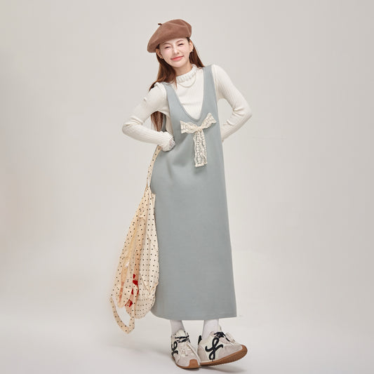 【ワンピース】可愛さUP🌸蝶結びデザイン ニットノースリーブワンピース 冬 レディース 上品【JZシリーズ】