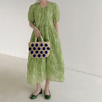 【ワンピース】【15～18日内発送】夏 ラウンドネック  ハイウエスト  半袖 ワンピース 【JZシリーズ】