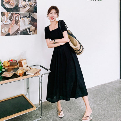 【ワンピース】こなれ感満点 半袖ワンピース スリム見え◎大人上品な黒ワンピ【JZシリーズ】