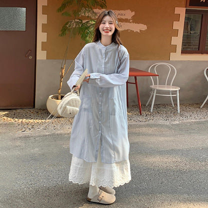 2点セット！【セットアップ】ハイセンス ストライプワンピース+スカート セット レディース 春秋 韓国風 優しげムードの絶美コーデ【JZシリーズ】