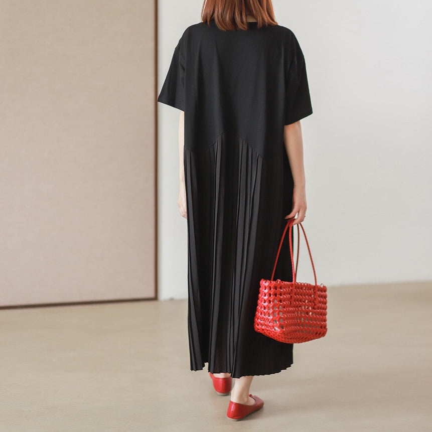 【ワンピース】シンプル ゆったりカジュアル プリーツ 半袖ワンピース【JZシリーズ】