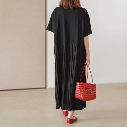 【ワンピース】シンプル ゆったりカジュアル プリーツ 半袖ワンピース【JZシリーズ】