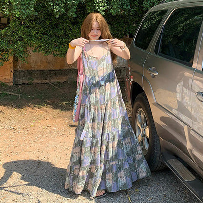 【ワンピース】大きいサイズ レディース 花柄キャミワンピース ロングワンピース ゆったり 体型カバー ノースリーブ フレンチスタイル リゾート 夏【SHシリーズ】