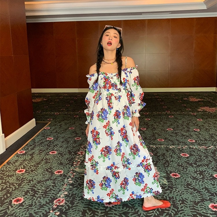 【ワンピース】春 夏 秋 プリント 花柄 エレガント 長袖 ワンピース 【SHシリーズ】