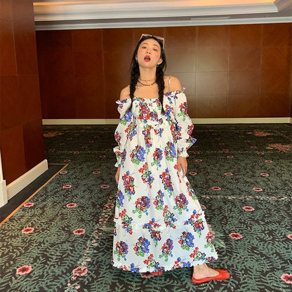 【ワンピース】春 夏 秋 プリント 花柄 エレガント 長袖 ワンピース 【SHシリーズ】