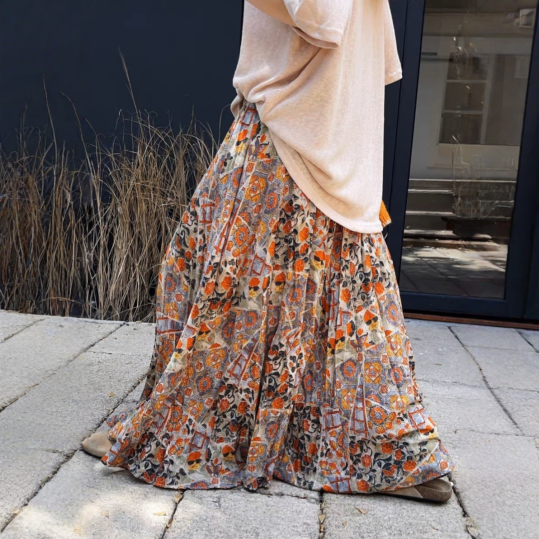 【ボトムス】花柄 春 秋 冬 大振裾 レトロ スカート 【SHシリーズ】
